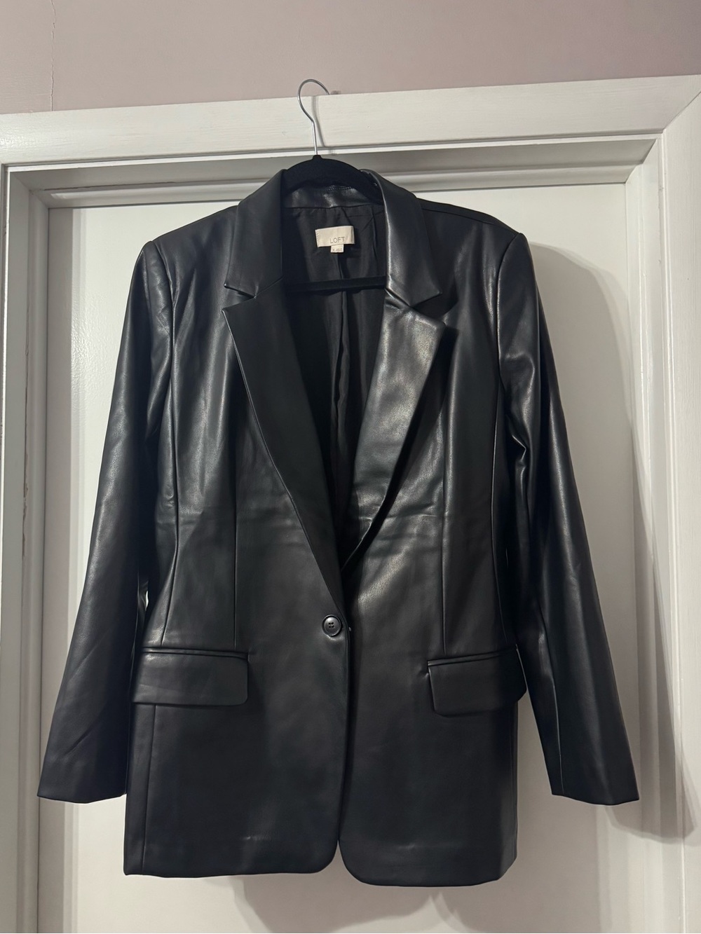 LOFT Black Faux Leather Single-Button Blazer